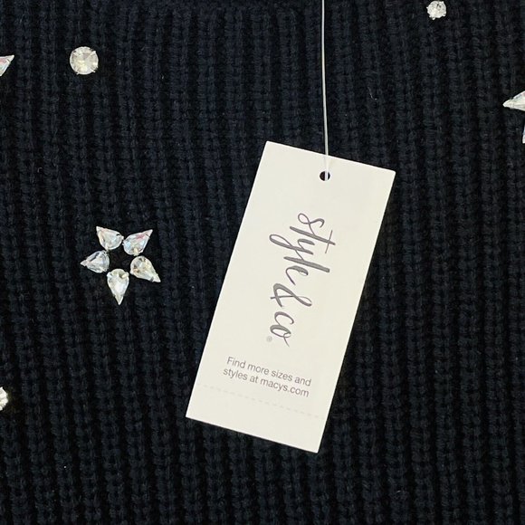 Style and Company Black Knitted Sweater with Rhinestones Size Extra Small Peak - Picture 4 of 11